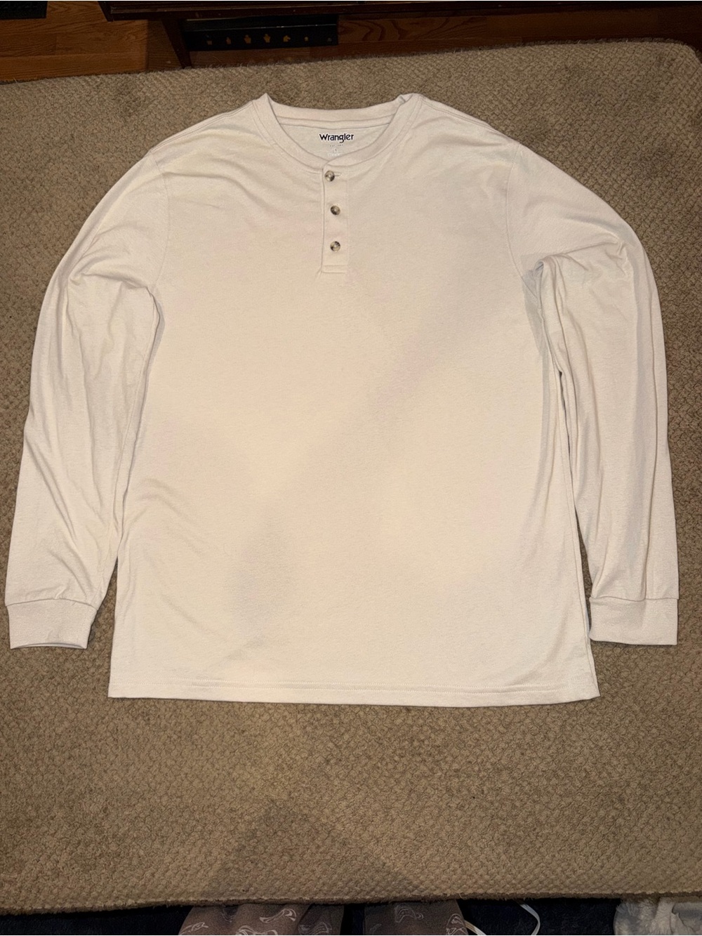 Wrangler Men’s Oatmeal Heather Cotton Blend Long-Sleeve Henley Shirt - L